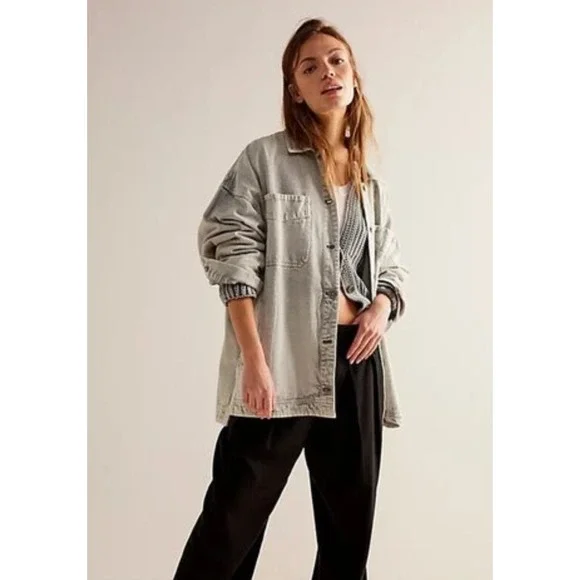 Free People Madison City Denim Jacket XL Frosted Earth Oversized Cotton Boho NWT - Picture 4 of 15